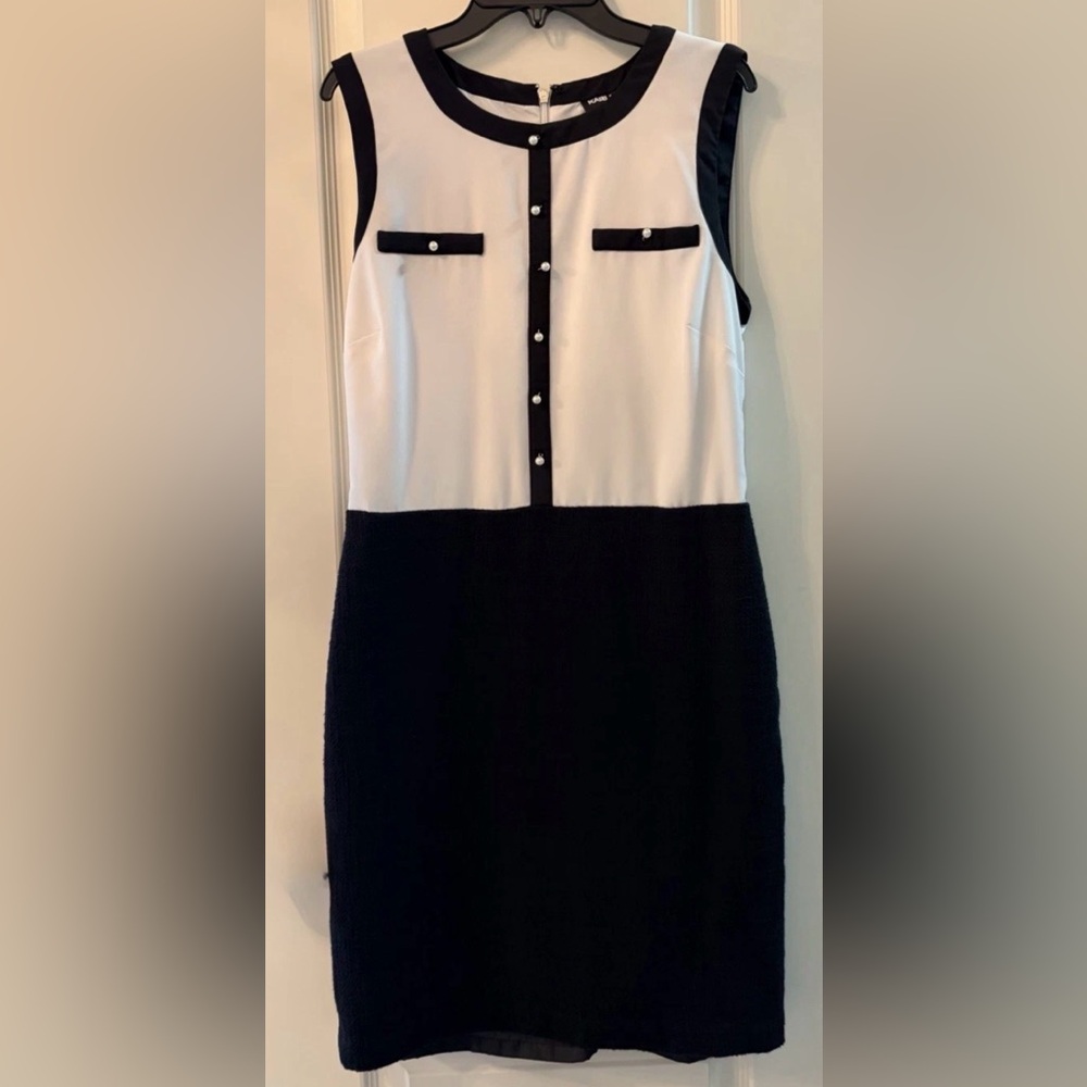 Classic Black & White Sleeveless Sheath Dress